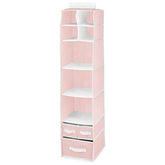 mdesign fabric hanging organizer over rod with seven shelves and three drawers for kids' essentials
