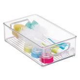 mDesign Ligne clear bin front view shows compact nursery organization for essential items.