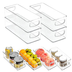 mdesign Ligne long stackable storage container in clear plastic for tidy kitchen organization.