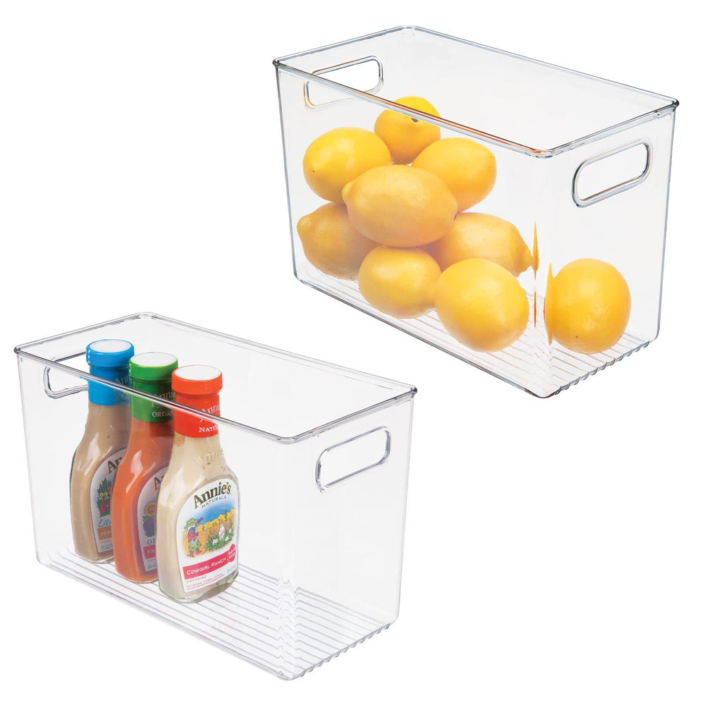 mdesign narrow fridge tray with open top offers clear visibility for quick access.