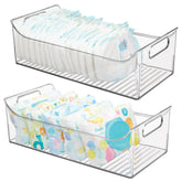 mdesign portable nursery storage caddy keeps diapers, wipes, and bottles within easy reach.
