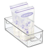 MDesign small nursery storage bin, clear with handles for easy access and organized mealtime essentials.