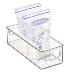 MDesign small nursery storage bin, clear with handles for easy access and organized mealtime essentials.