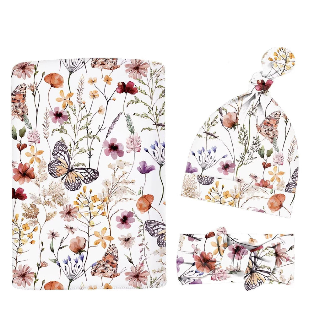 MdouLy newborn swaddle set with wildflower print for cozy comfort