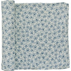 Mebie Baby Blue Blossom swaddle outer view in breathable muslin for comfort