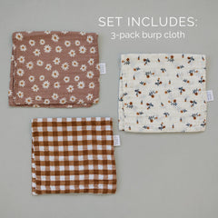 Mebie Baby burp cloths with designer colors, top view for versatile matching with baby gear.