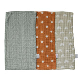 Mebie Baby burp cloths neutral print 3-pack front view, soft muslin for sensitive skin
