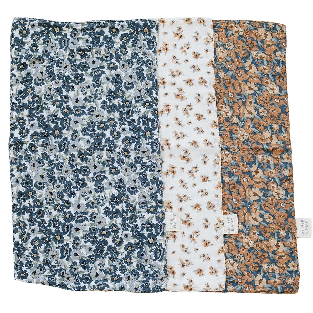 Mebie Baby burp cloths with vintage florals design for gentle baby care during feeds.
