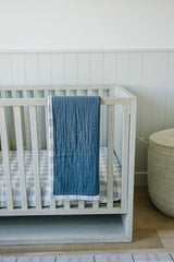 Mebie Baby Coastal Plaid muslin crib sheet closeup showing soft, durable fabric