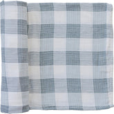 Mebie Baby Coastal Plaid Swaddle front view with breathable muslin fabric for comfort.