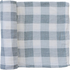 Mebie Baby Coastal Plaid Swaddle front view with breathable muslin fabric for comfort.