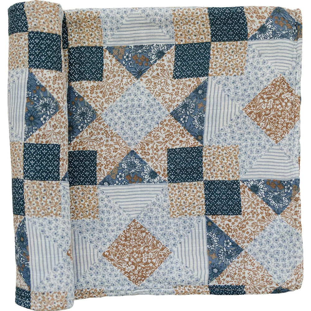 Mebie Baby Patchwork Swaddle closeup of soft muslin texture for gentle swaddling