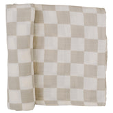 Mebie Baby taupe checkered swaddle close-up of soft muslin fabric for breathable comfort