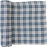 Mebie Baby vintage plaid muslin swaddle close-up, soft breathable fabric for newborn comfort.