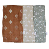 Mebie Baby Woods print burp cloth folded for travel use
