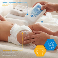 Powder being dusted to reduce moisture during diaper changes