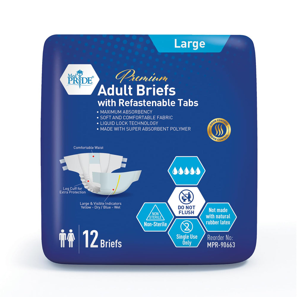 MED PRIDE maximum absorbency briefs in large size for overnight protection.