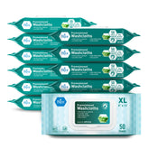 MED PRIDE XL premoistened washcloths in dispenser for travel convenience and freshness.