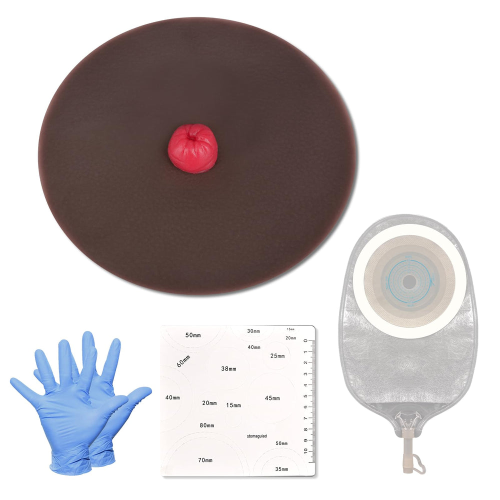MedEduQuest Sticky Urostomy Simulator with adhesive backing for secure training placement.