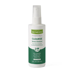 Medline Remedy Essentials no-rinse cleanser bottle for gentle, unscented patient cleansing.