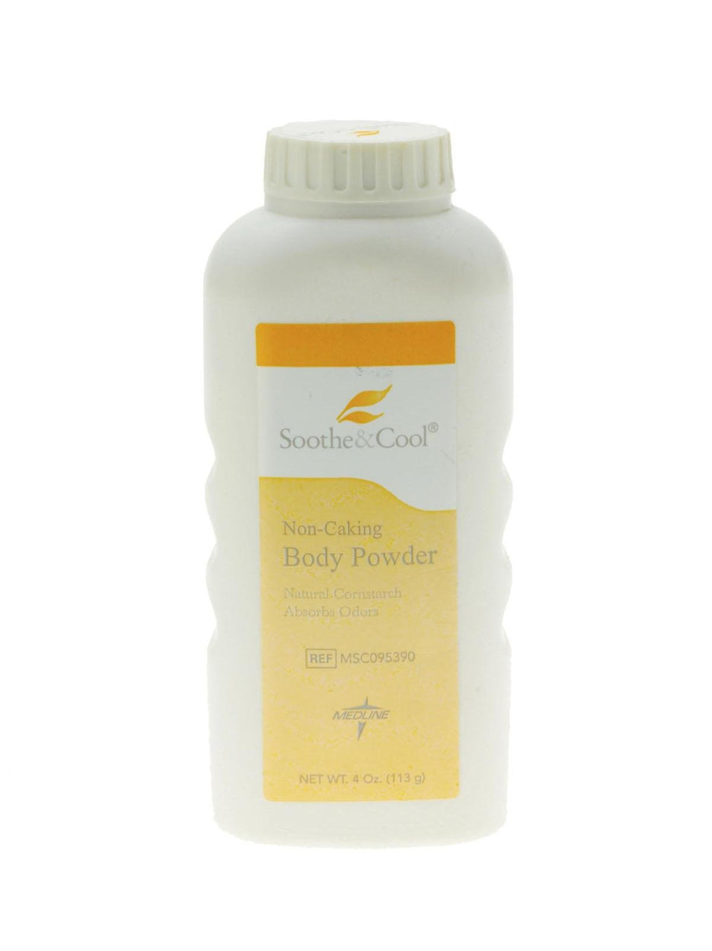 Medline Soothe and Cool Cornstarch Body Powder close-up texture for absorption and cooling comfort.