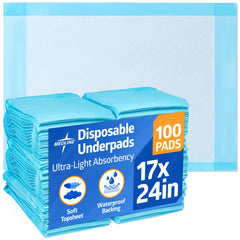 Medline underpad 17x24 flat top view shows quick absorption and surface protection.