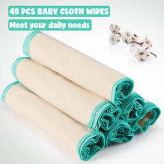 Meekoo unbleached flannel wipes with blue stitching for durable, quick-drying use