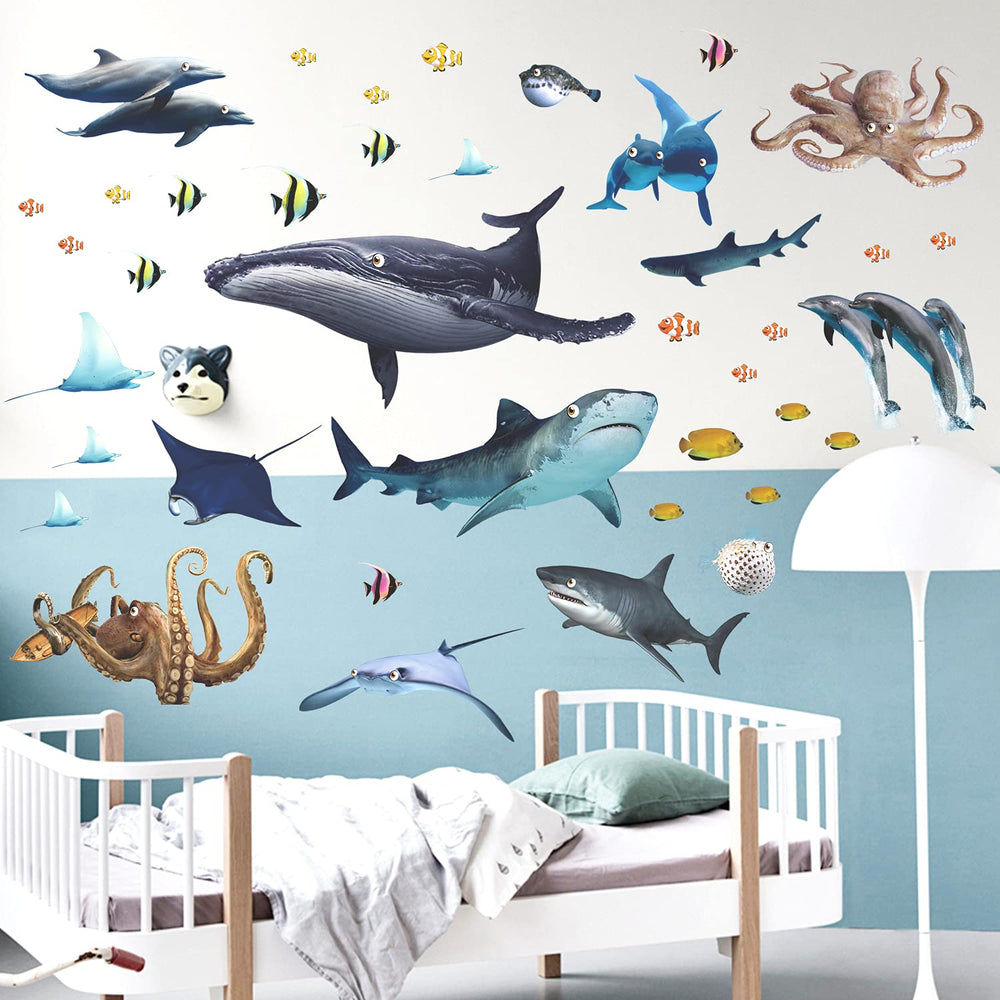 MEFOSS whale wall decal adds playful color to kids' room