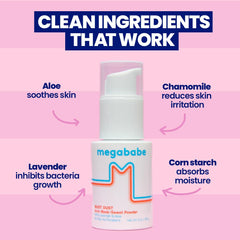 Megababe applicator-pump in action deposits powder precisely into bra lines