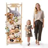 Megapuxin stuffed animal storage zoo on wheels keeps plush toys organized and reachable.