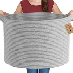 MEGASKET blanket storage basket keeps throws accessible and neatly organized.