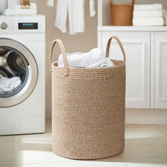 MEGASKET boho style neutral brown hamper complements home decor while keeping toys and clothes tidy.