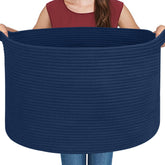 MEGASKET dark blue basket closeup showing cotton rope safety for toys.