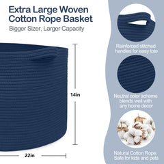 MEGASKET dark blue basket in living room demonstrates large capacity.