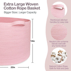 MEGASKET pink rope basket with soft cotton texture for kid-friendly toy storage
