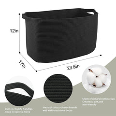 MEGASKET rectangle-woven basket holding pillows keeps living areas tidy.
