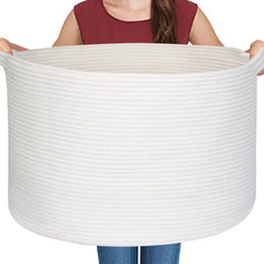 MEGASKET white cotton rope basket, front view, ideal blanket storage