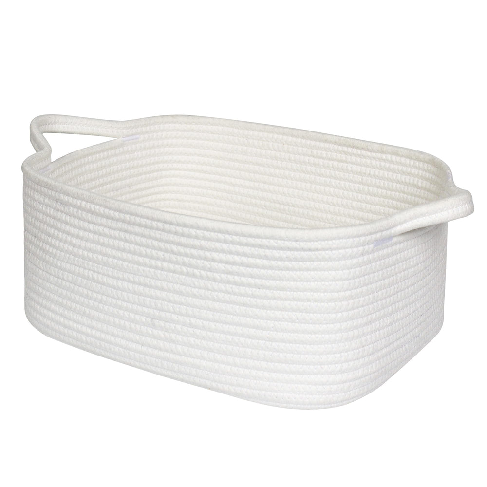 MEGASKET white cotton rope basket with handles for easy transport and stylish storage.