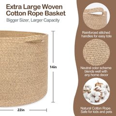 MEGASKET cotton rope basket highlights a soft texture for toy and blanket storage.