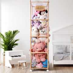 meiqidi stuffed animal zoo tower front view showing tall space saving toy storage