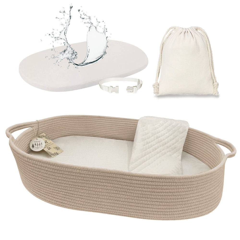 Meloom baby changing basket side view showing a compact, safe surface for newborns