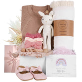 Meloom Deluxe knitted onesie displayed in gift box for newborn warmth