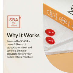 Sea Buckthorn Oil image emphasizes SBA24 omega fatty acids in formula