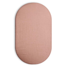 Meowcards bassinet sheet muslin dusty rose rectangle closeup for gentle sleep
