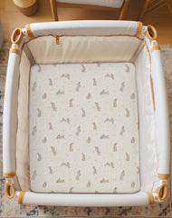 Meowcards muslin bassinet sheet offers breathable comfort for sensitive skin.