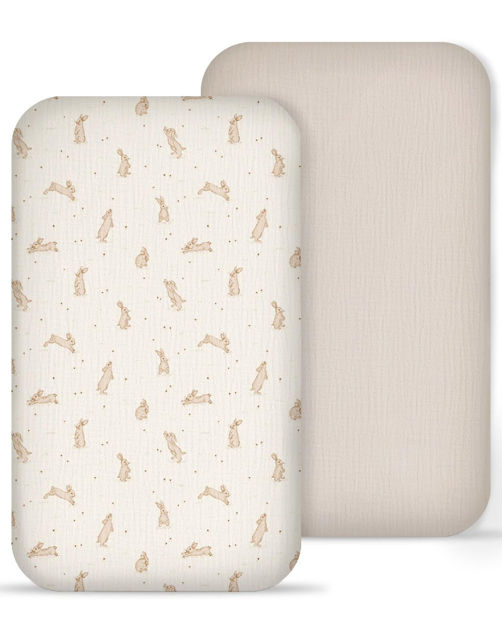 Meowcards bassinet sheets 2-pack close-up of soft muslin for gentle newborn comfort.