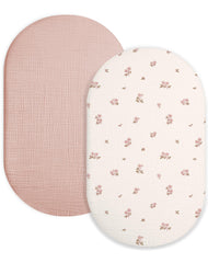 Meowcards bassinet sheet in soft muslin close-up, gentle on baby skin.