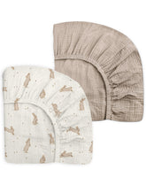 Meowcards hopping-bunnies beige crib sheet, cozy and neutral for baby sleep