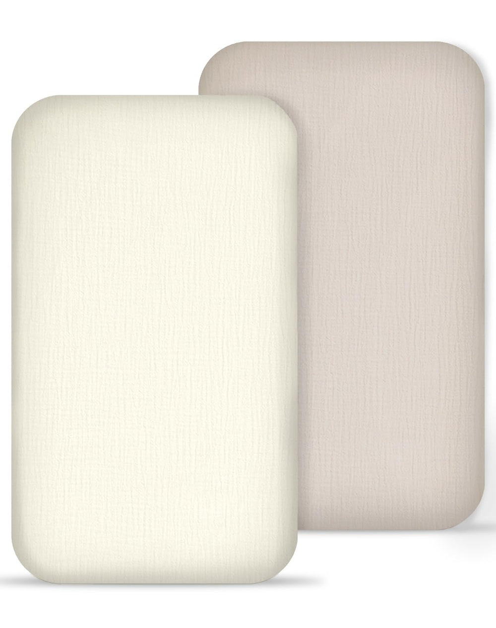 Meowcards muslin bassinet sheets beige cream pattern for a soothing nursery.