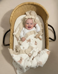 Meowcards muslin swaddle oversized 52x52 inches for generous wrapping.